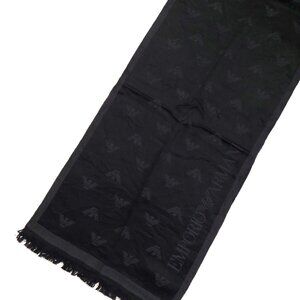 EMPORIO ARMANI Luxury Designer Vintage Two-Tone Grey & Black Logo Monogram Scarf